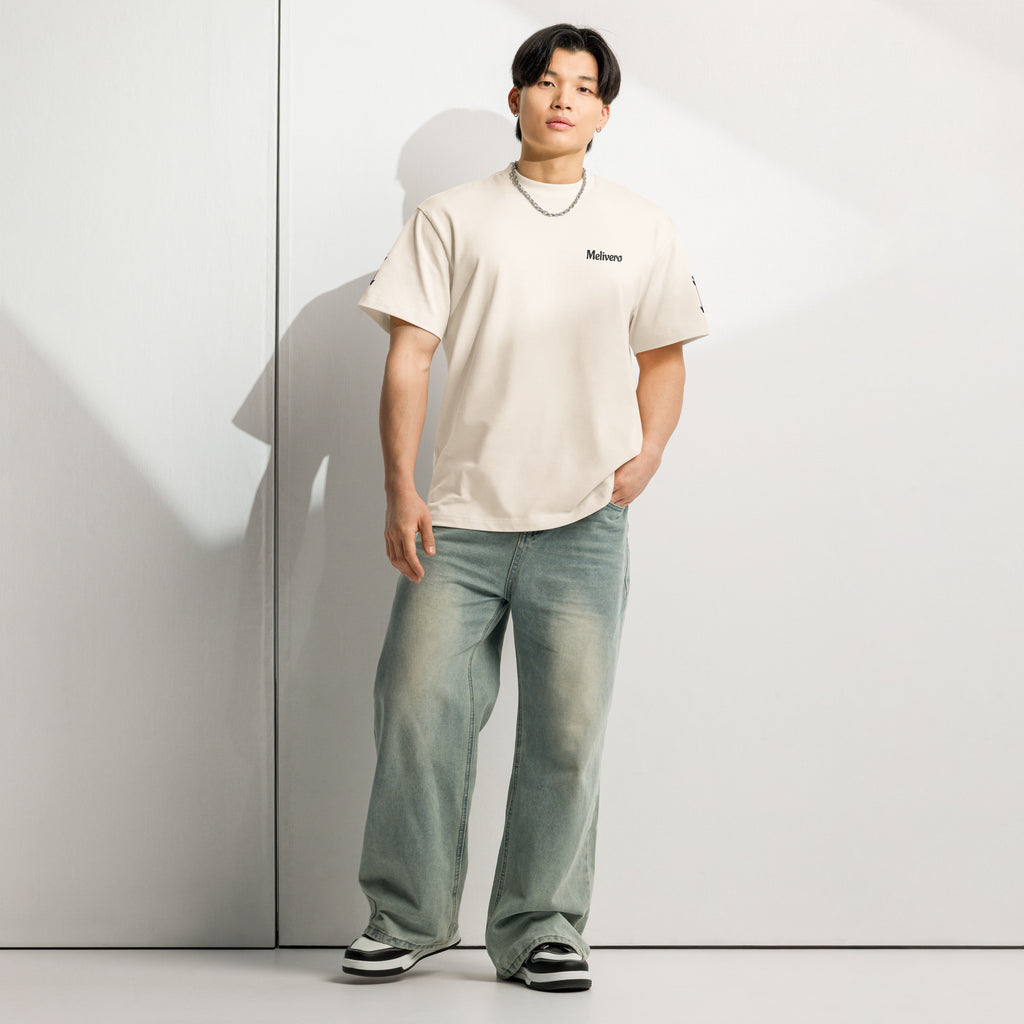 Melivero Oversized Boxy T-Shirt Herren – 100% Baumwolle | Streetwear S–2XL Vintage White Melivero