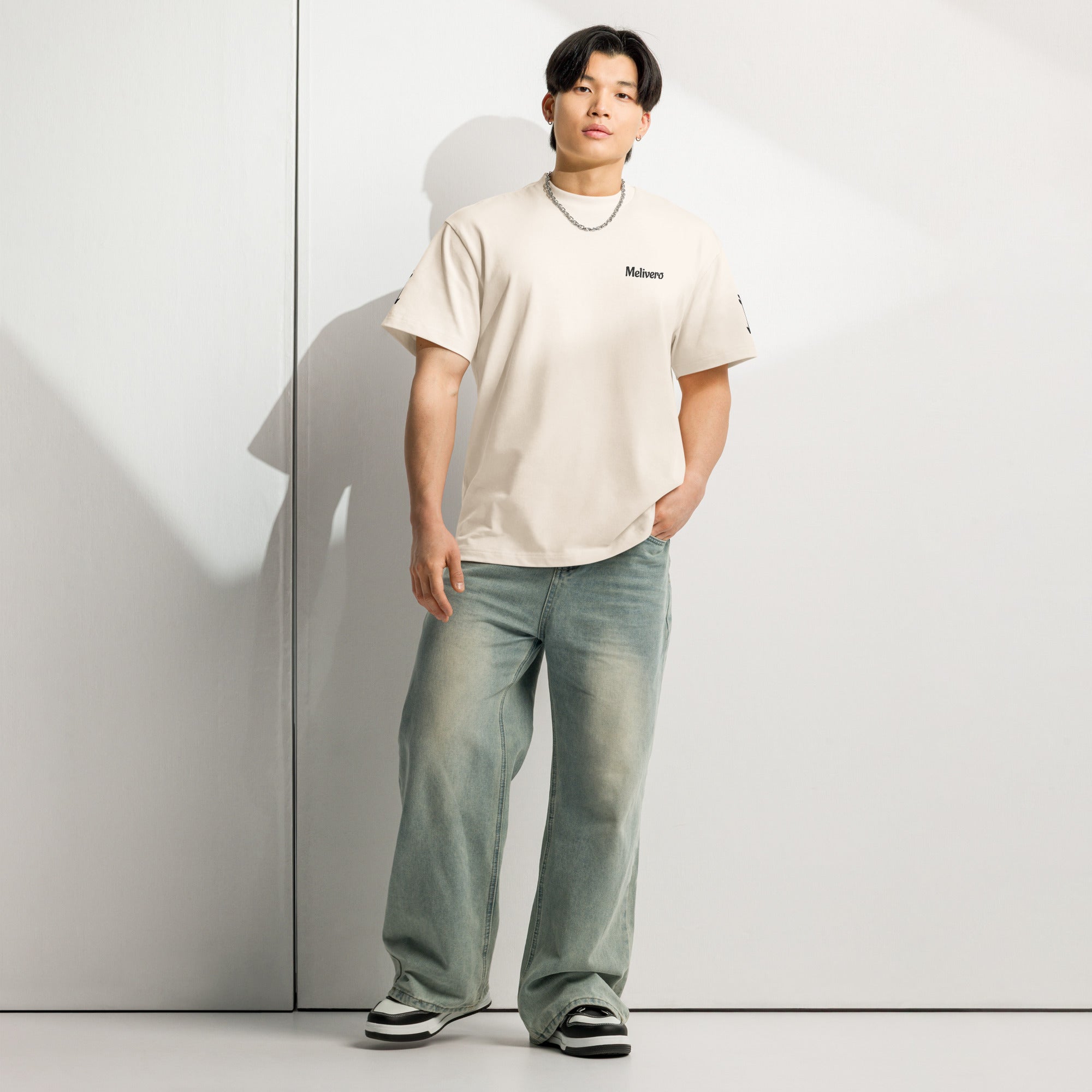 Melivero Oversized Boxy T-Shirt Herren – 100% Baumwolle | Streetwear S–2XL Vintage White Melivero