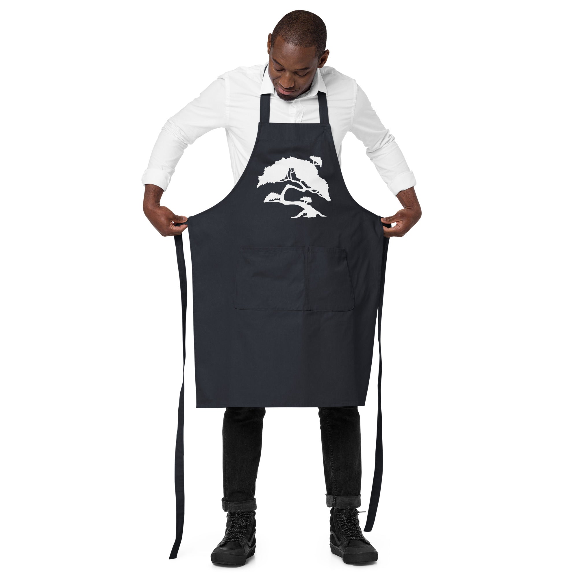 Bio-Baumwolle Küchenschürze mit Tasche – Schwarz & Navy | Melivero Melivero
