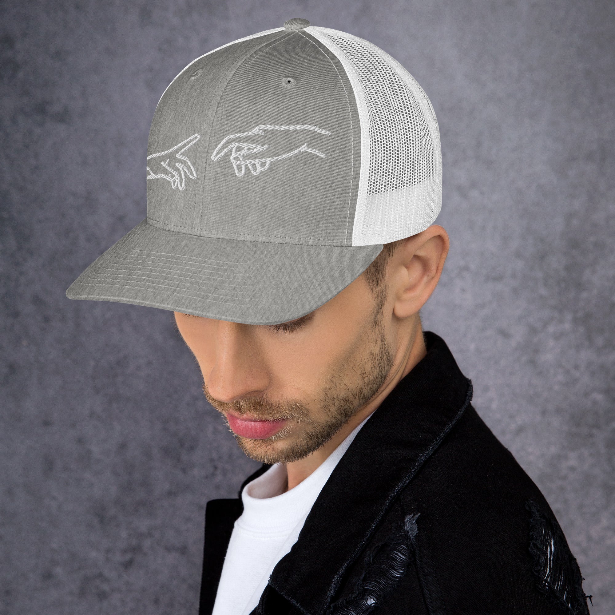 Retro Trucker Cap | Mesh-Rückseite Unisex in 14 Farben Heather Grey White Melivero