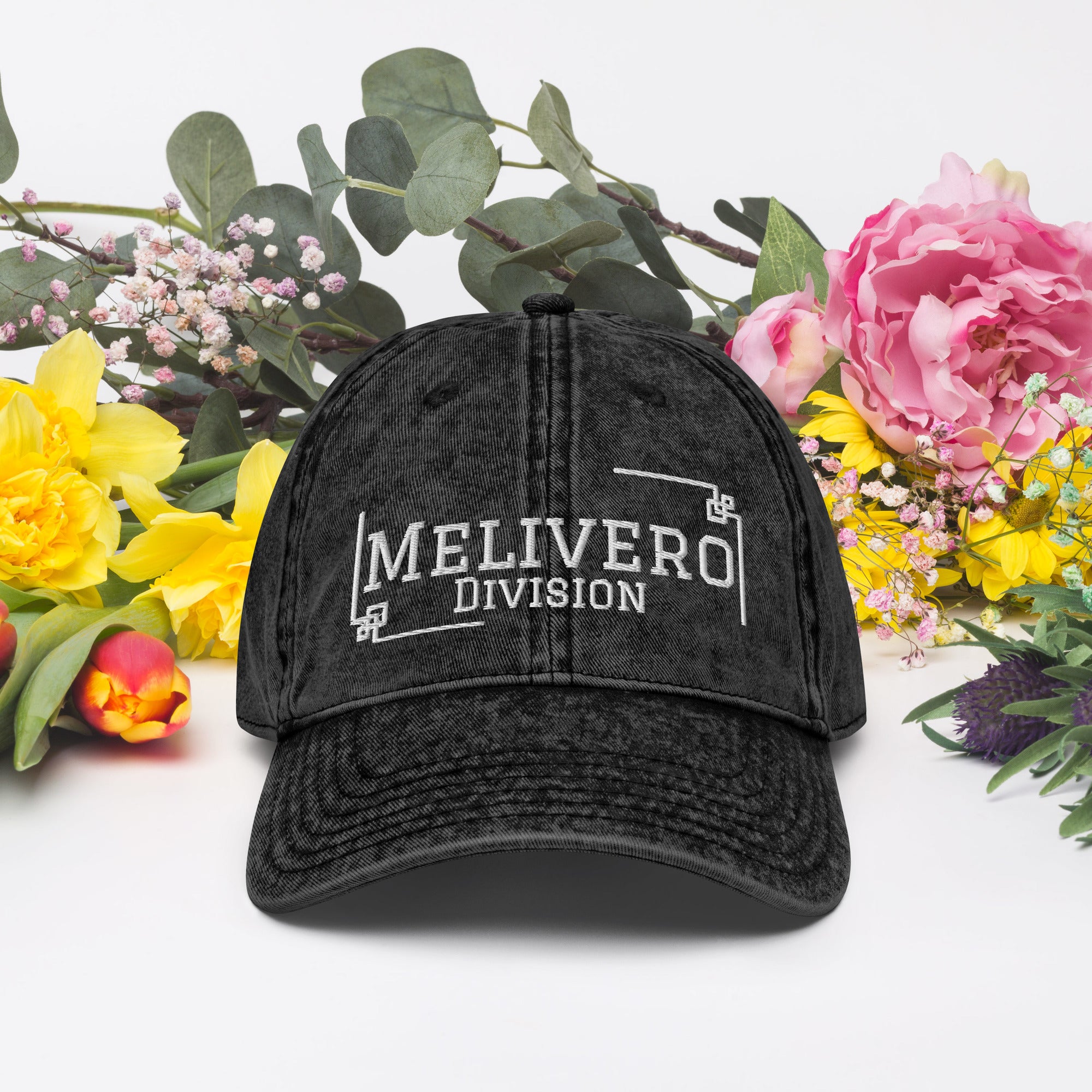 Vintage Cord Cap Schwarz & Navy – Bestickte Cap mit Messing-Schnalle | Melivero Schwarz Melivero