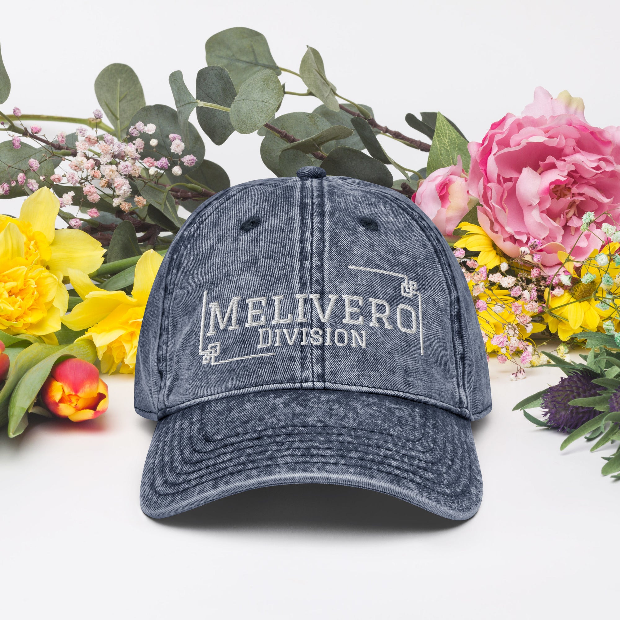 Vintage Cord Cap Schwarz & Navy – Bestickte Cap mit Messing-Schnalle | Melivero Navy Melivero